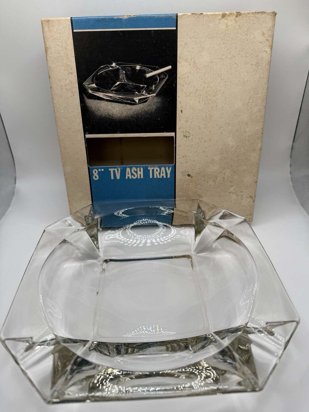 Vintage 80s 8” Lg Federal Glass Ashtray Pipes Cigars Cigarettes Trinket Dish